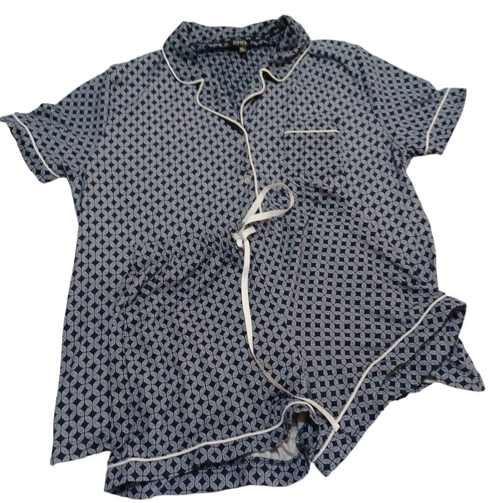 Navy Print Short Sleeve Top & Shorts Pajama Set Women's Size S/P Jones NY